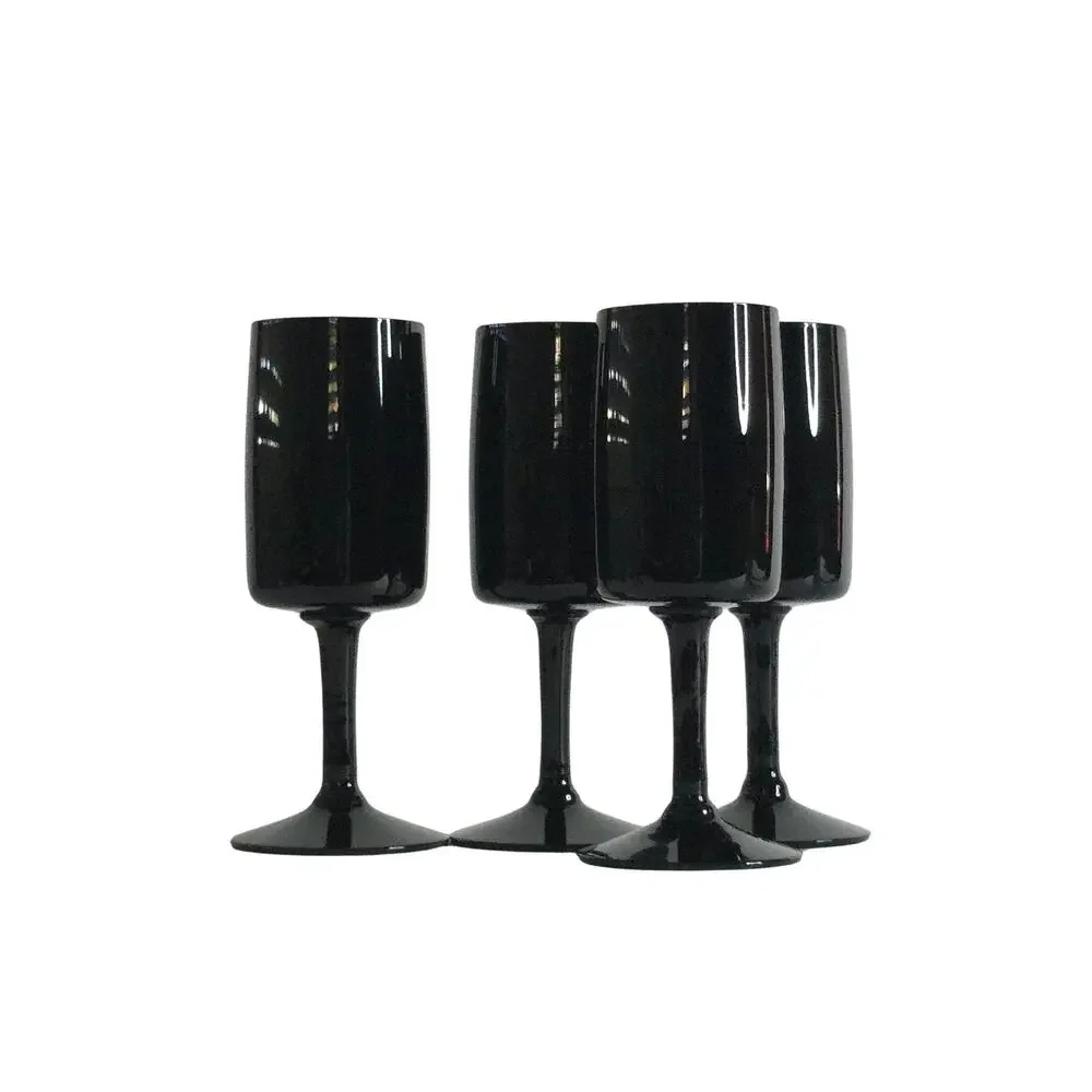 4 Swedish Black Crystal Wine Glasses Bjorkshult Scan by Hans Christian Wagner